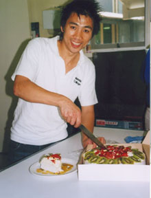 Daniel serves up a fabulous desert during Sunday Dinning.